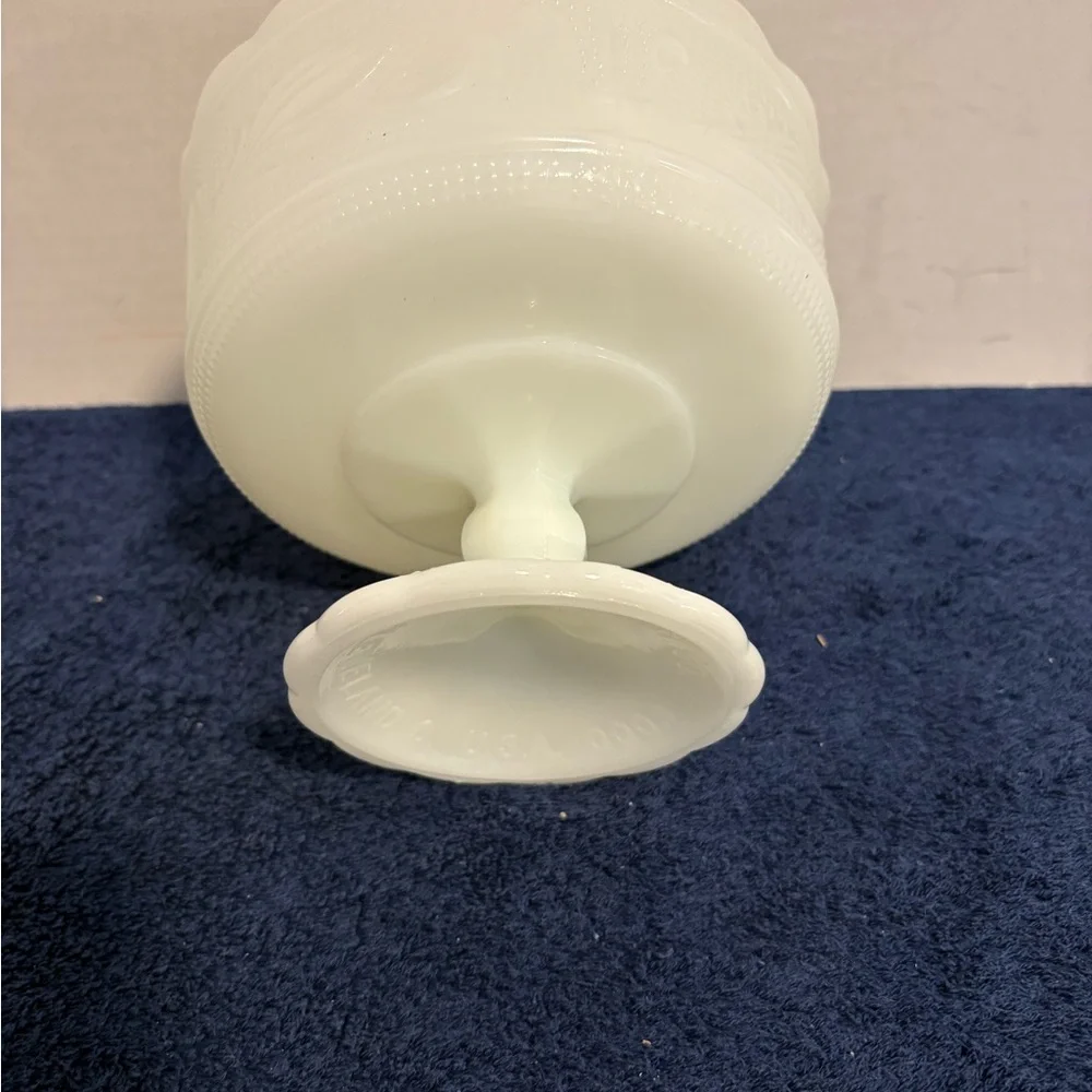 MCM Brody Co American White Milk Glass Pedestal Compote Candy Dish Bowl Ornate
